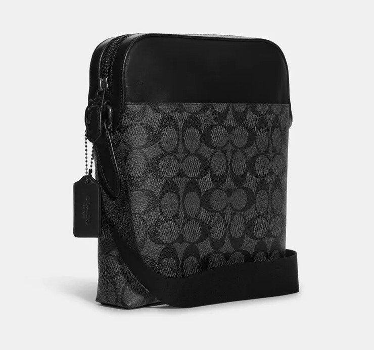 NWT Coach CZ398 Men’s Houston Flight Bag Signature Canvas&Leather Charcoal Black