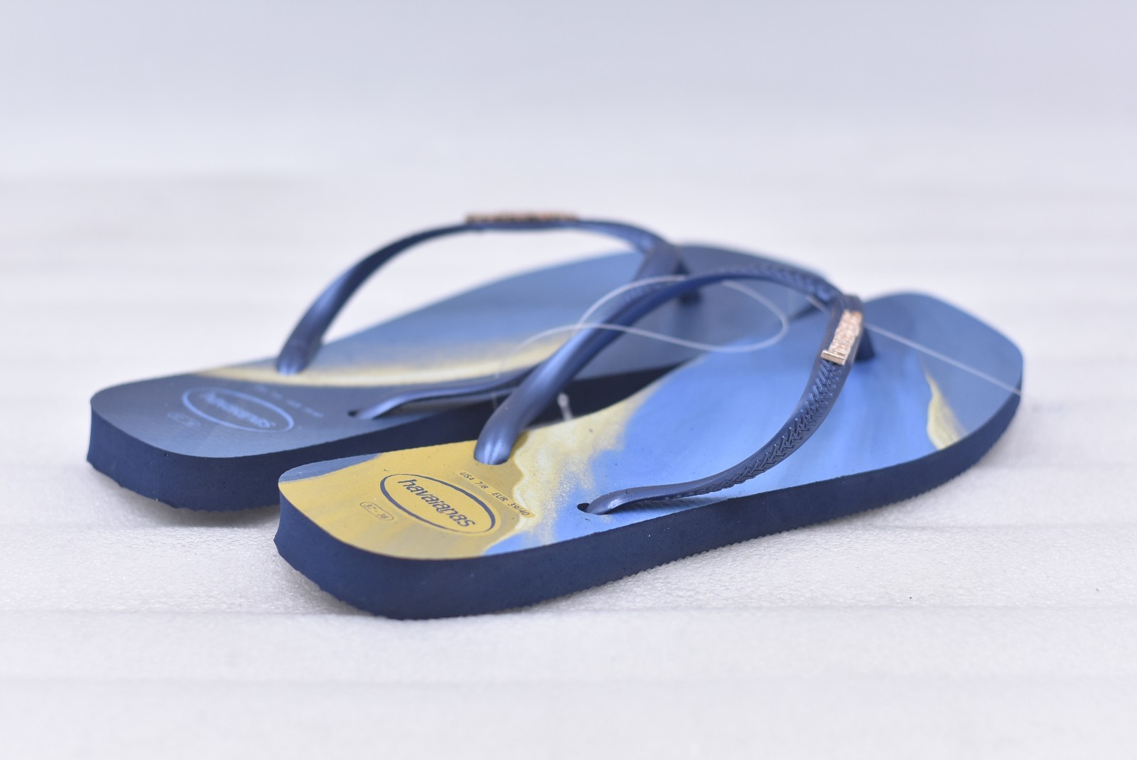 Womens Havaianas Slim Square Flip-Flop Sandals – Navy Blue Size 9/10 (EU 39-40)