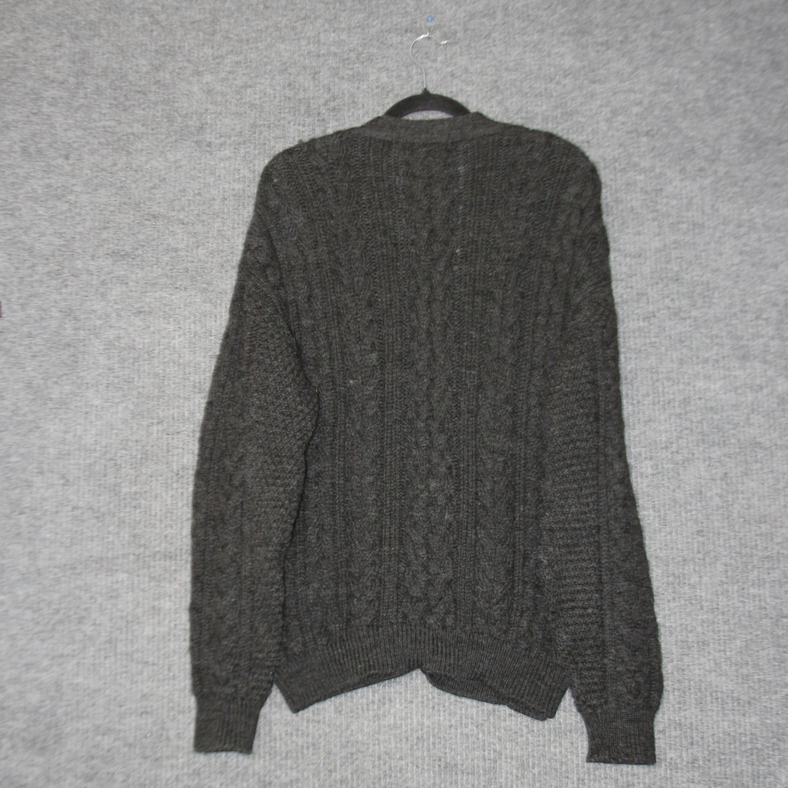 Peregrine Cable Knit Cardigan Sweater Mens L Charcoal Gray Wool Made in England