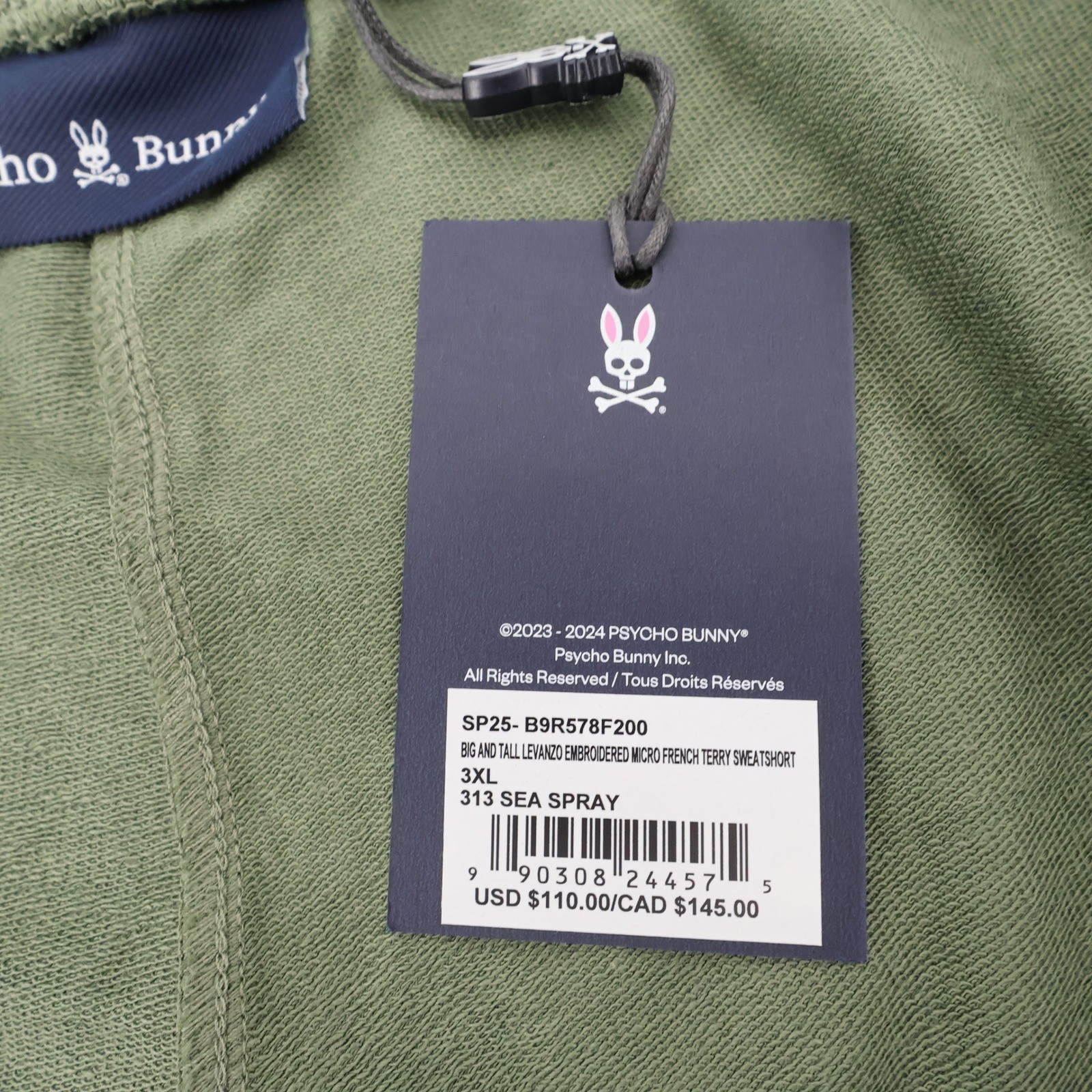 NEW Psycho Bunny Levanzo Micro French Terry Sweatshort Sea Spray Mens 3XL $110