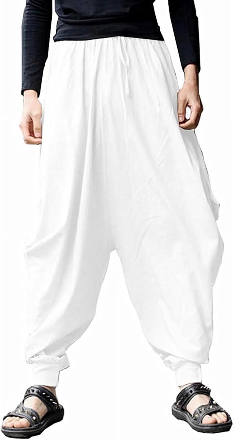 Men’s Harem Pants Baggy Casual Elastic Waist Drawstring Boho Hippie Lounge