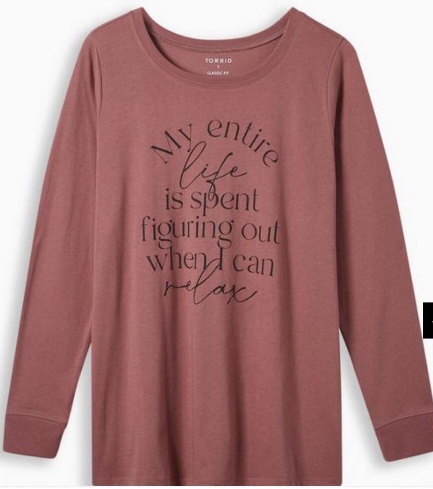 TORRID MY ENTIRE LIFE CLASSIC SIGNATURE JERSEY CREW NECK LONG SLEEVE T NWT