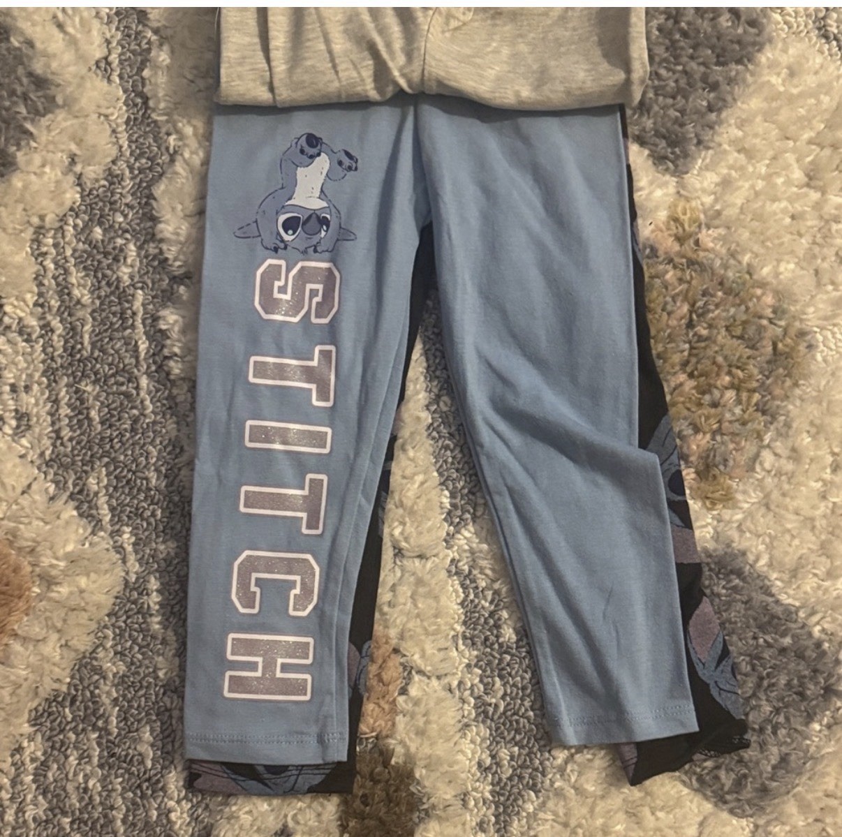 Disney Stitch Girls 3T 3-Piece Graphic Pants Gray Blue Black