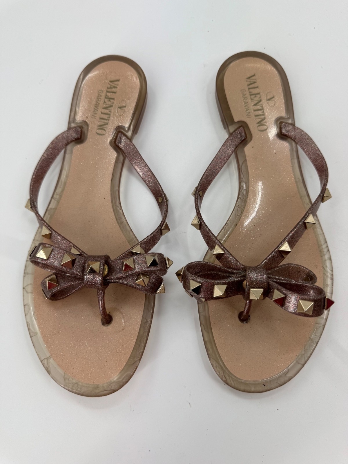 Valentino Garavani Rockstud Bow Jelly Thong Sandals Brown Size 39 US 8.5 Italy