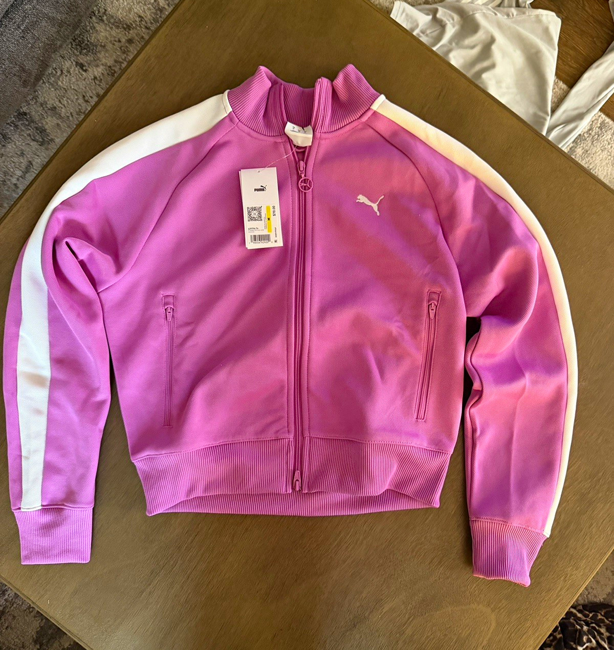 PUMA Women’s Pink/White Colorblock Full-Zip Track Jacket Knit Polyester M