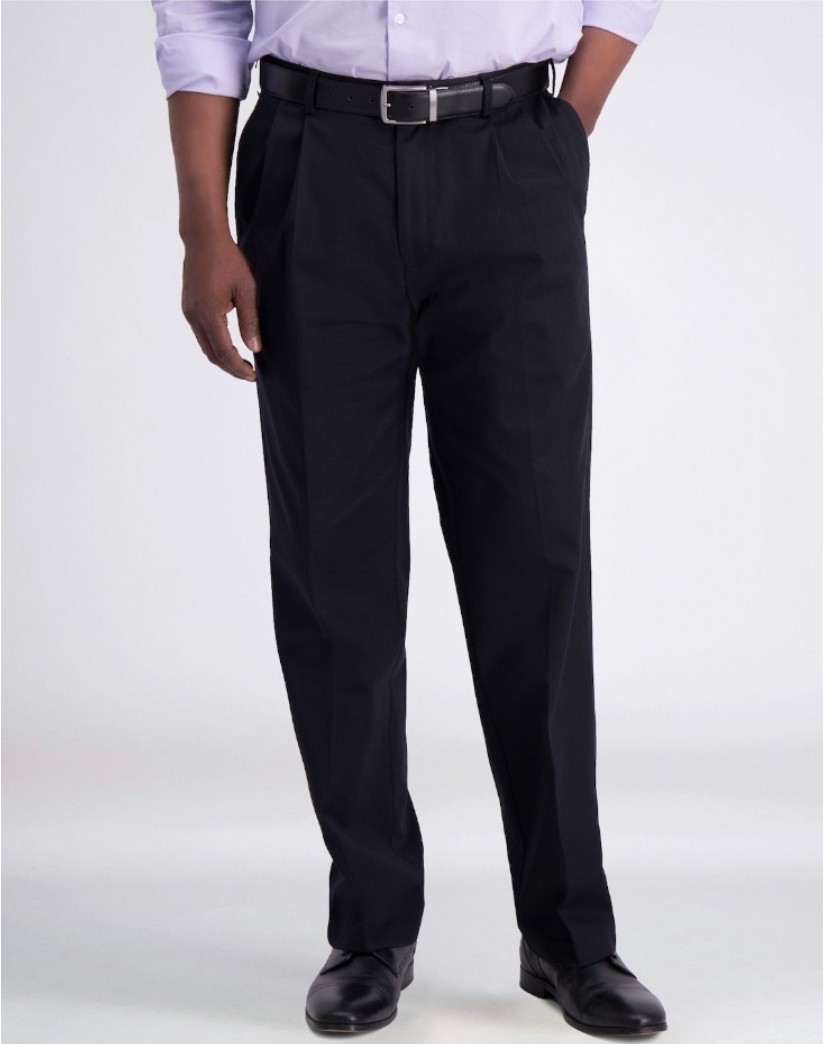 Haggar Mens Classic Fit Pleated Dress Pants Black 58×30 Wrinkle Free New