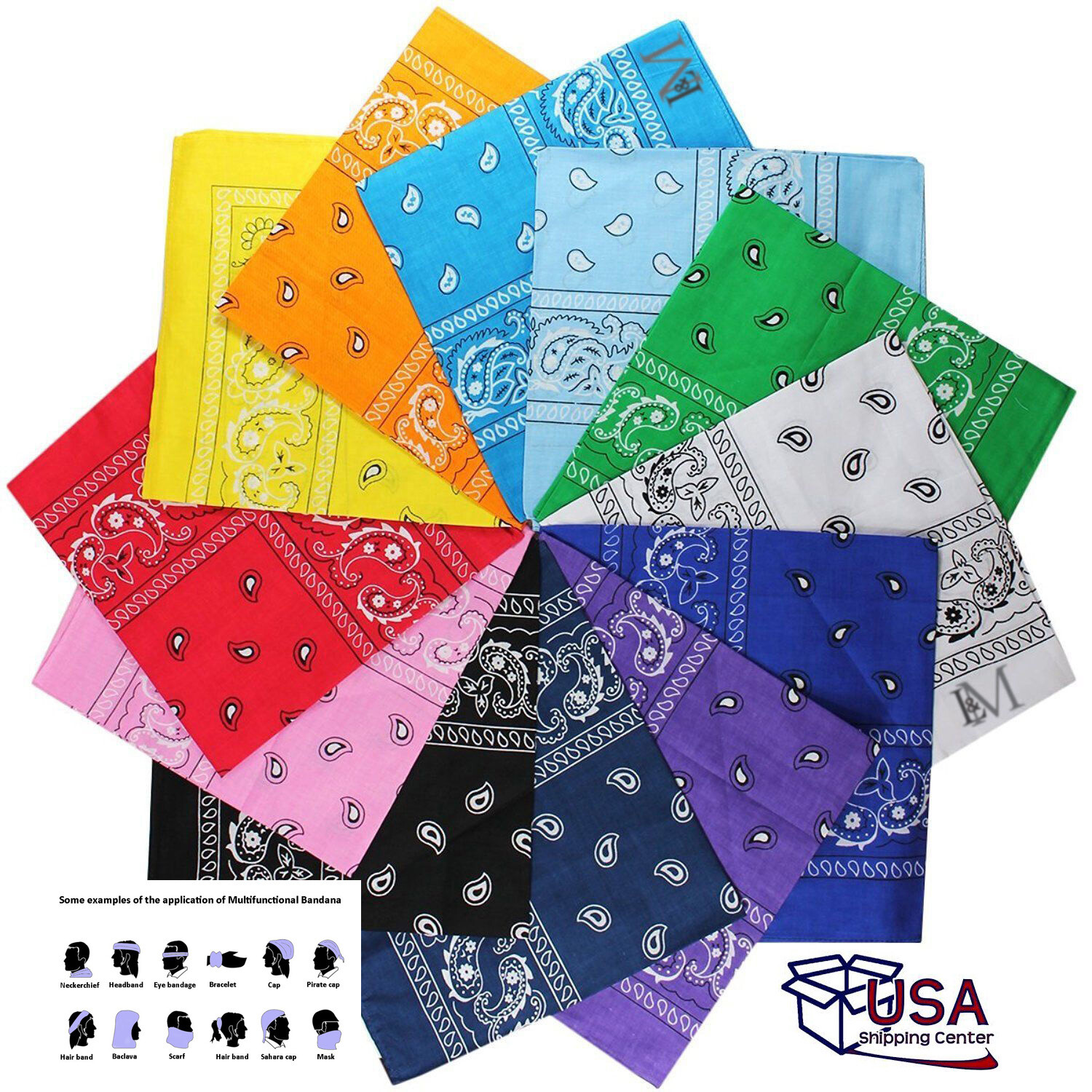 LOT OF 3,12– Bandana Cotton Paisley Print Double-Sided Scarf Neck Face Mask