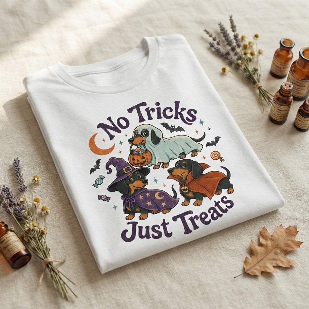 No Tricks Just Treats Dachshund Halloween Shirt, Cute Wiener Dog Costume Tee