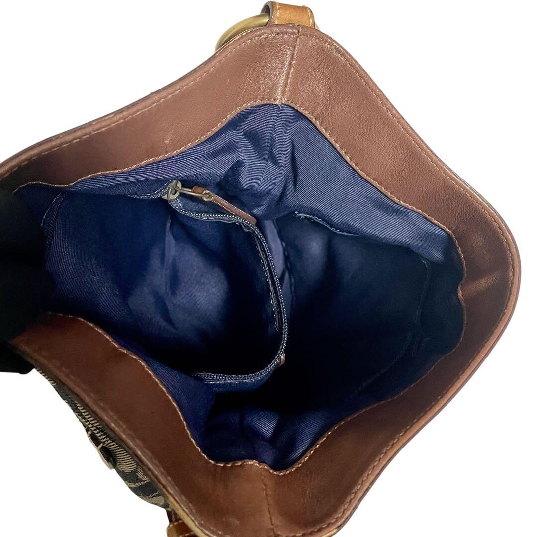 Coach Jackie 10405 Denim Canvas Shoulder Bag Blue Brown Gold Charm 8.7in