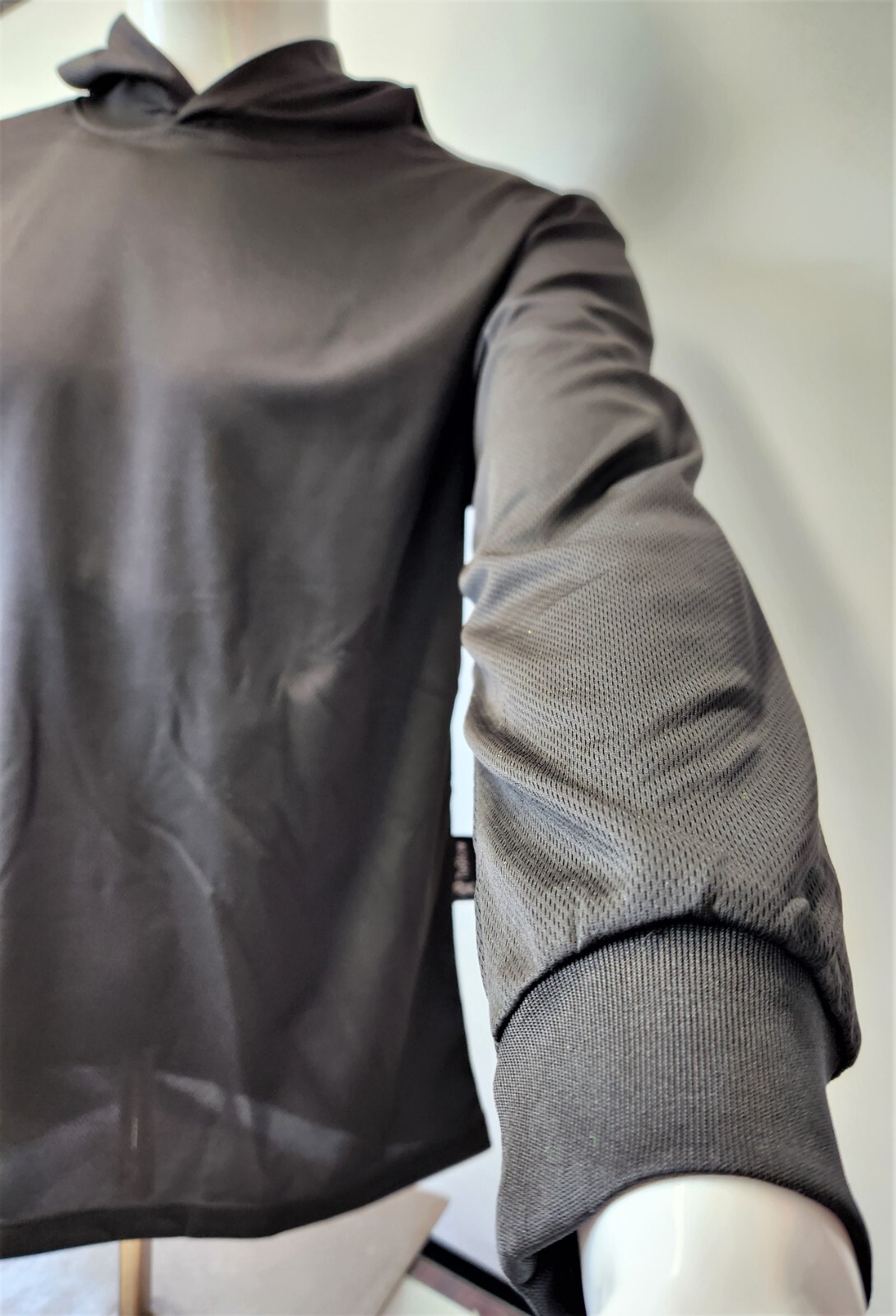 Black Long Sleeve Safety Shirt With Hoodie, Quick Dry Polyester Birdeye mesh