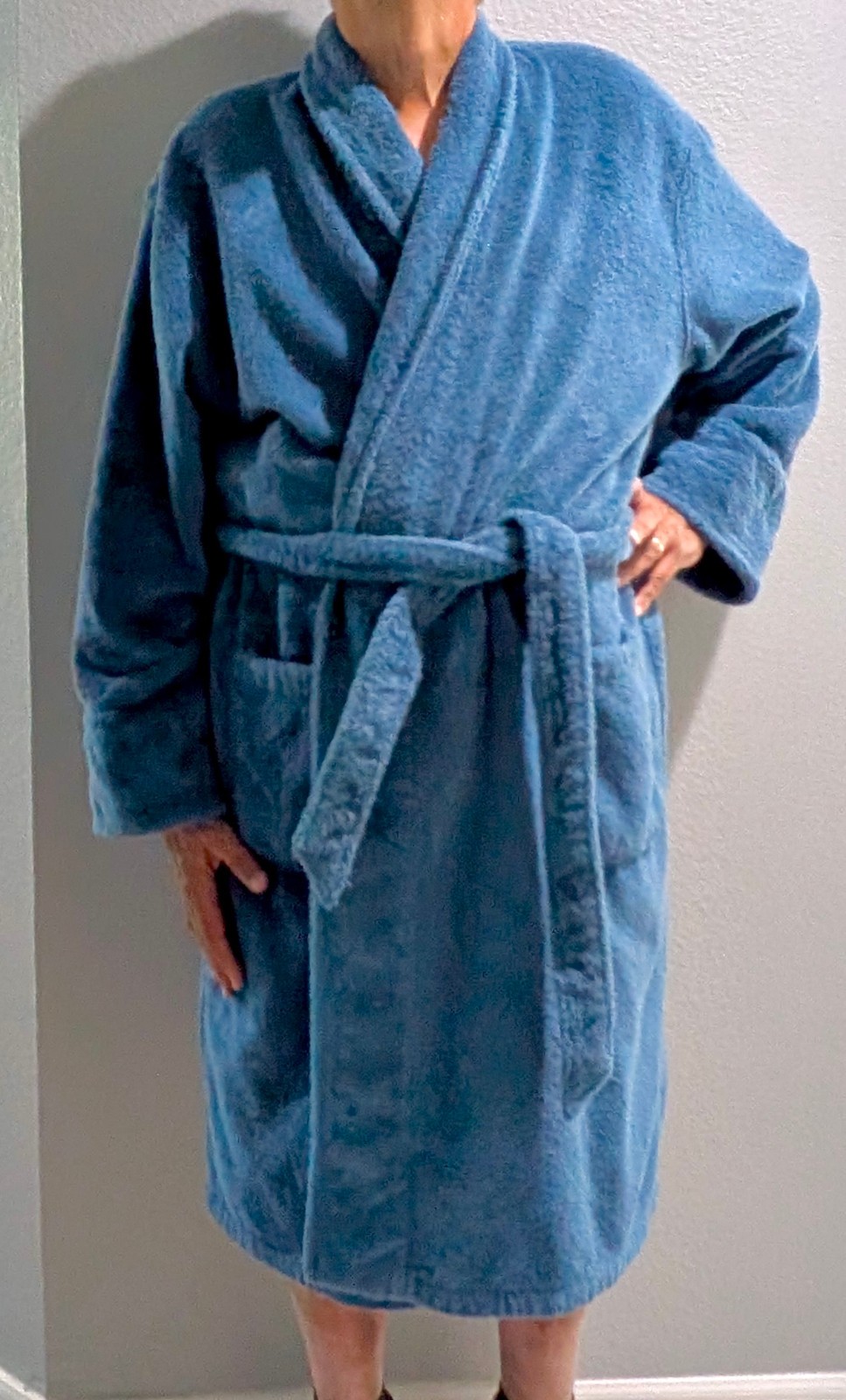 Lands End Mens Full Length XL Navy Blue Thick Turkish 100% Cotton Terry Robe