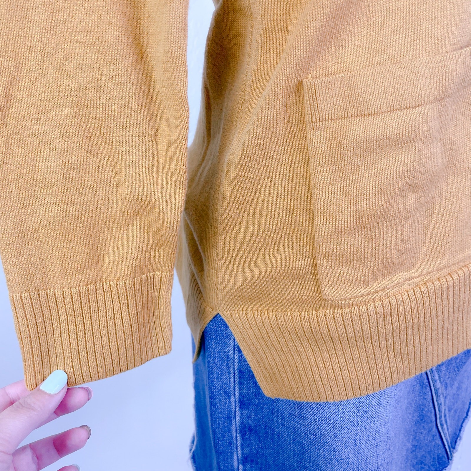 Jeanne Pierre Button Accent Cowl Neck Pullover Sweater Maple Gold size S NWT
