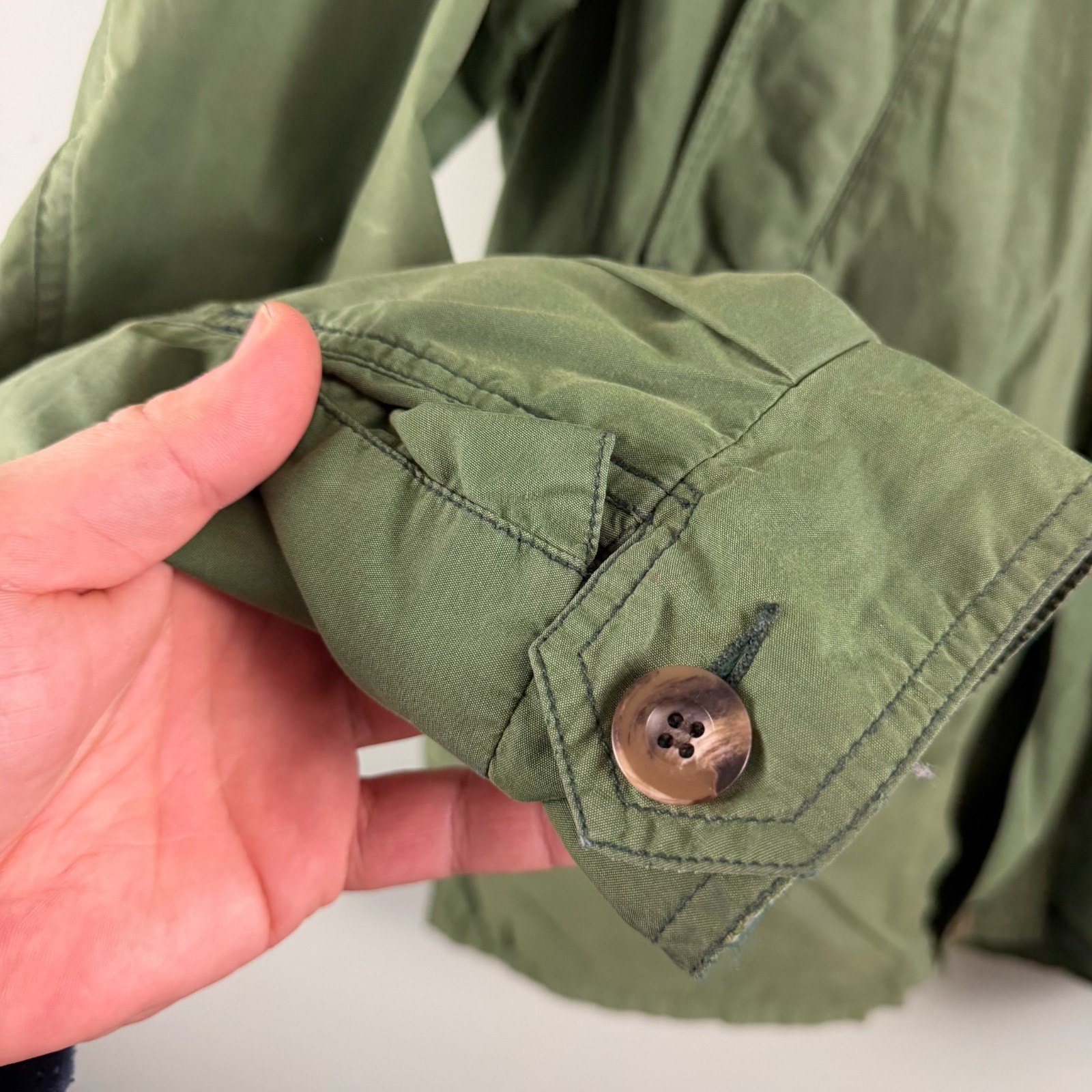 Vintage 90s Gap Fatigue Full Zip Cotton Blend Jacket Faded Lightweight Green