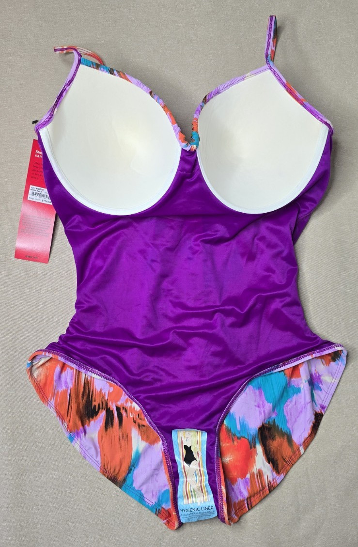 Spanx Swimsuit 14D/DD Aloha Floral One Piece Push Up Built in Bra Slimming