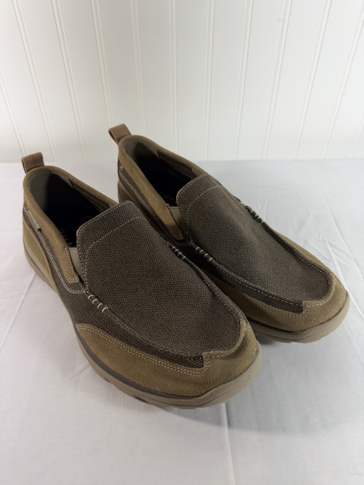Skechers Relaxed Fit Memory Foam Brown Leather & Textile Loafers Men’s Size 12 M