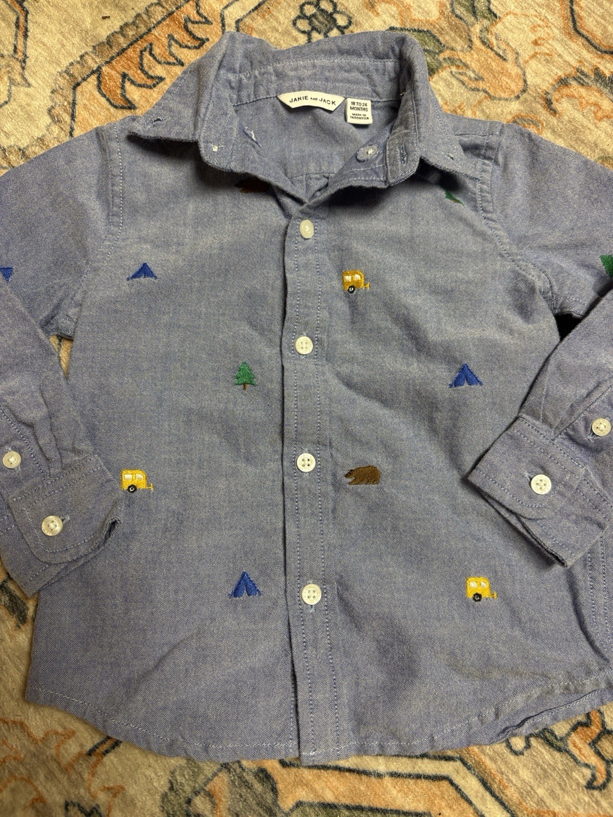 Janie and Jack Blue Chambray Adventure Embroidered Button-Down Shirt