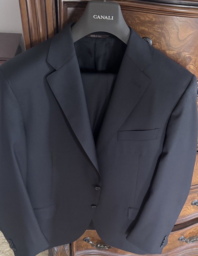 Canali Solid Wool Black Suit Size US 46R / EU 58 MSRP $2295