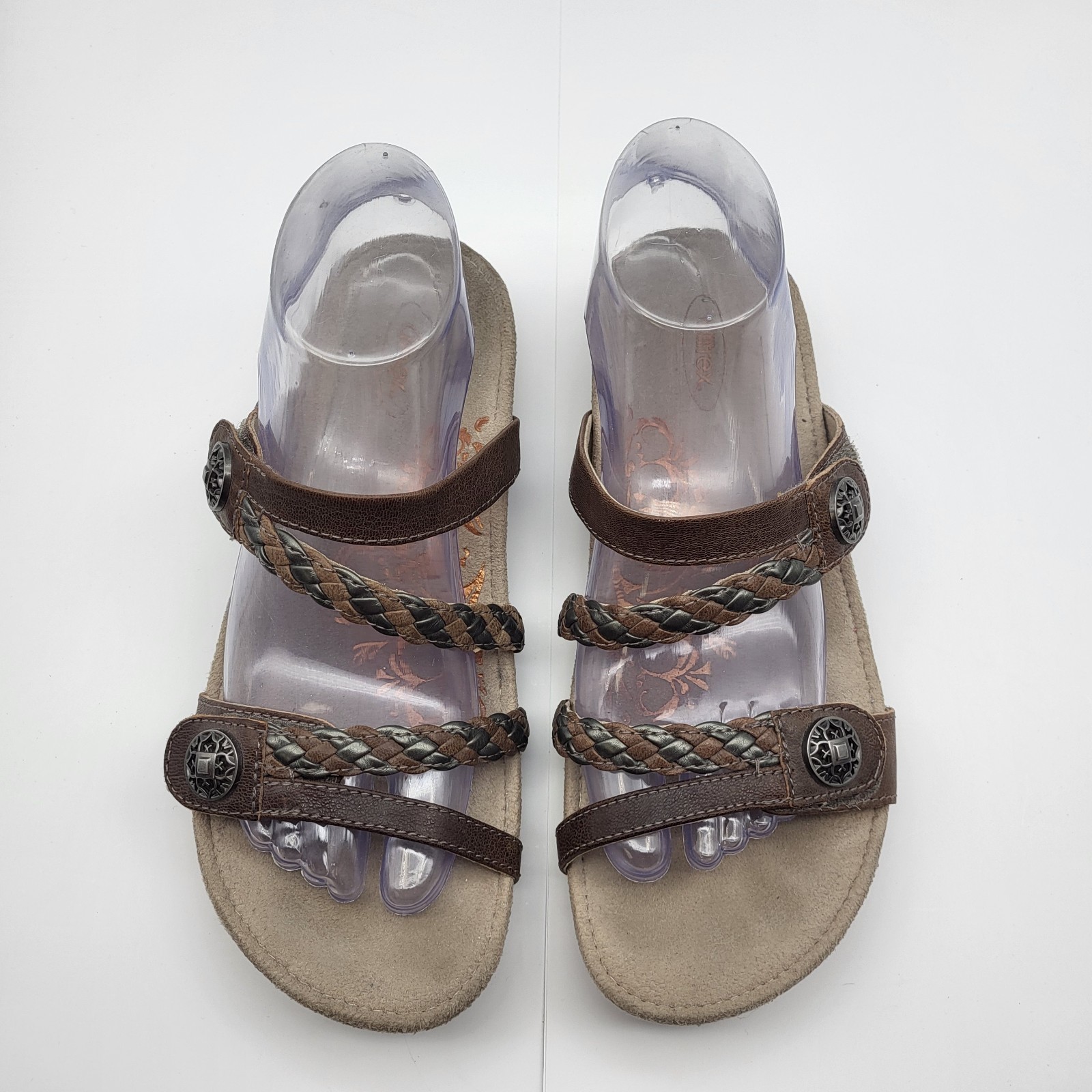 Aetrex Women’s Janey Sport Slide Walking Comfort Sandals Brown Leather Sz 8.5