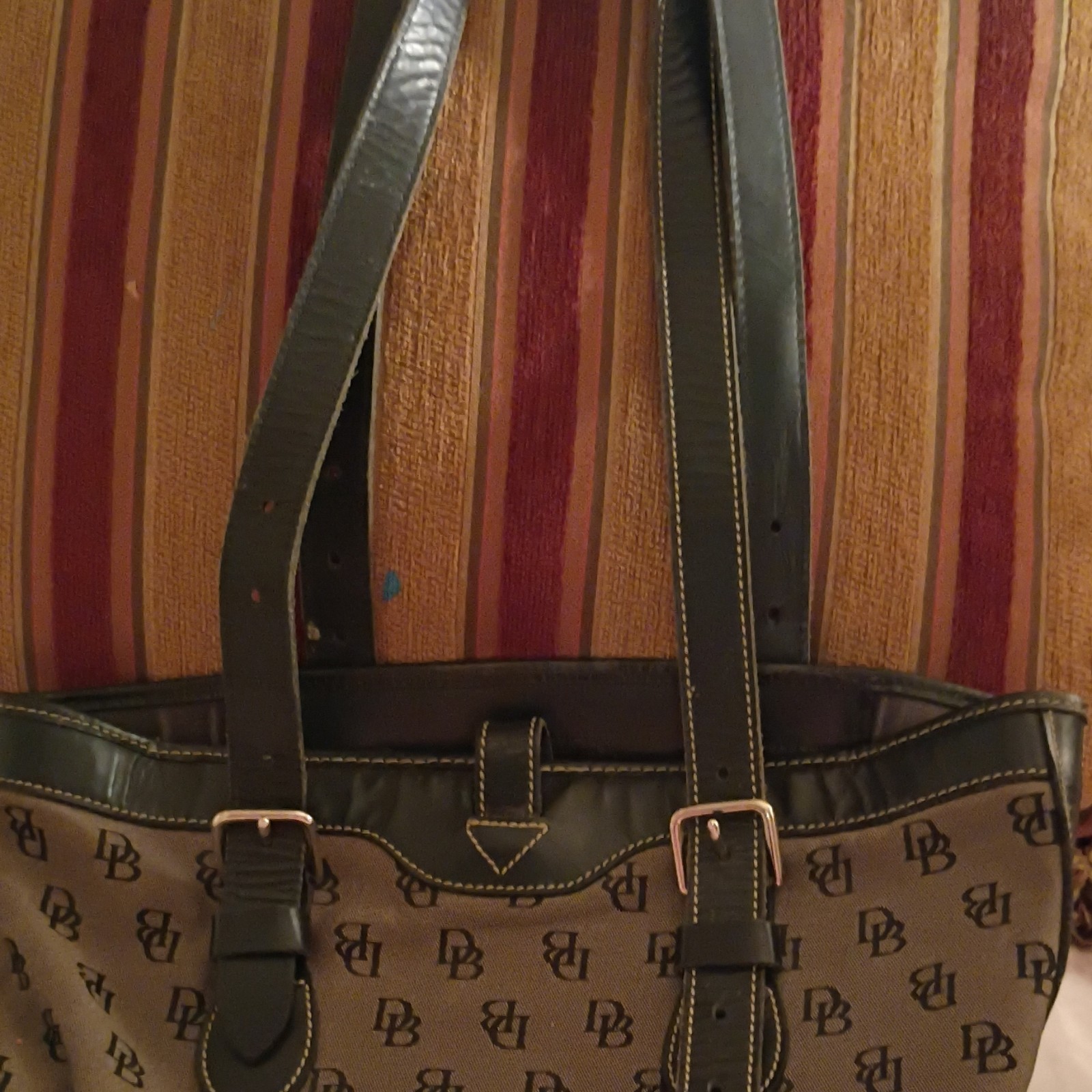 Dooney & Bourke Monogram Tote Brown/Black Double Handles Gold Hardware Pouch