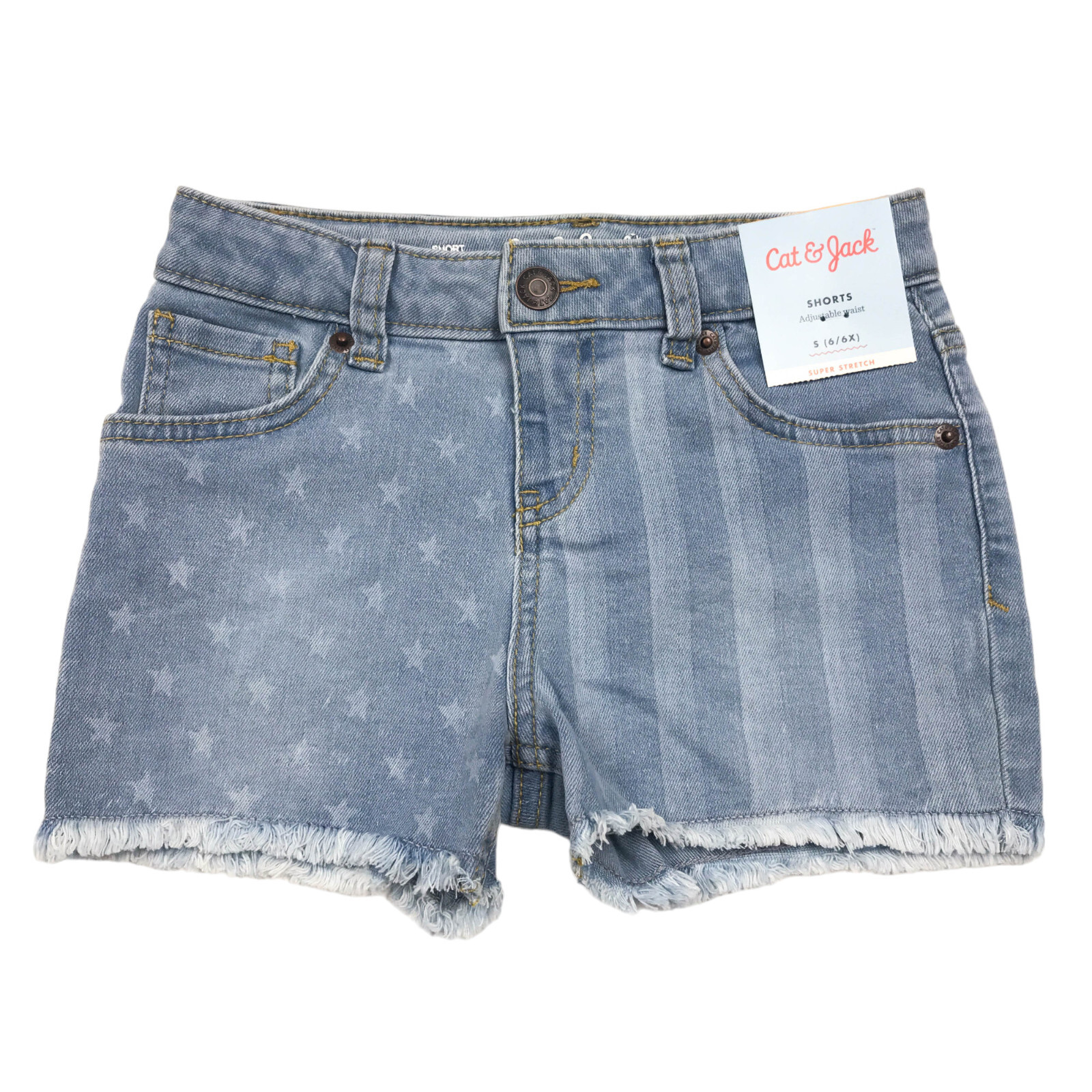 Cat & Jack Girls Stars and Stripes Denim Cutoff Jean Shorts – Size S (6/6X)