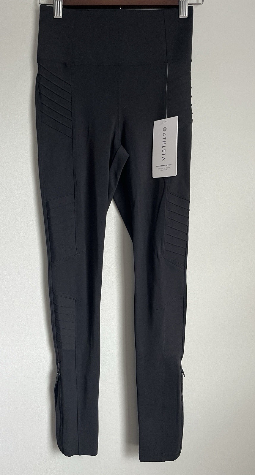 New Athleta Delancy Moto Tight Women’s Black Travel Pockets Leggings XS