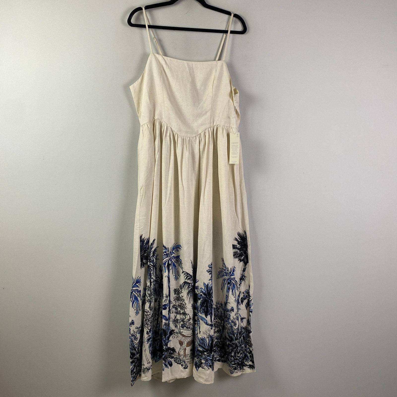 Calypso St Barth Ivory Linen Blend Boho Maxi Dress XL Floral Resort Coastal