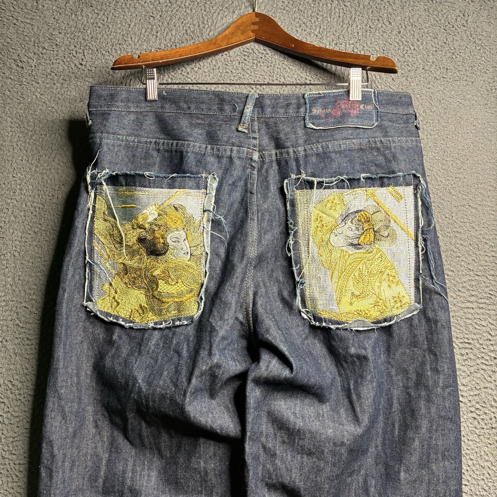 Vtg Martin Ksohoh Style Embroidered 38×34 Denim Jeans Wide Leg Baggy Broken Zip