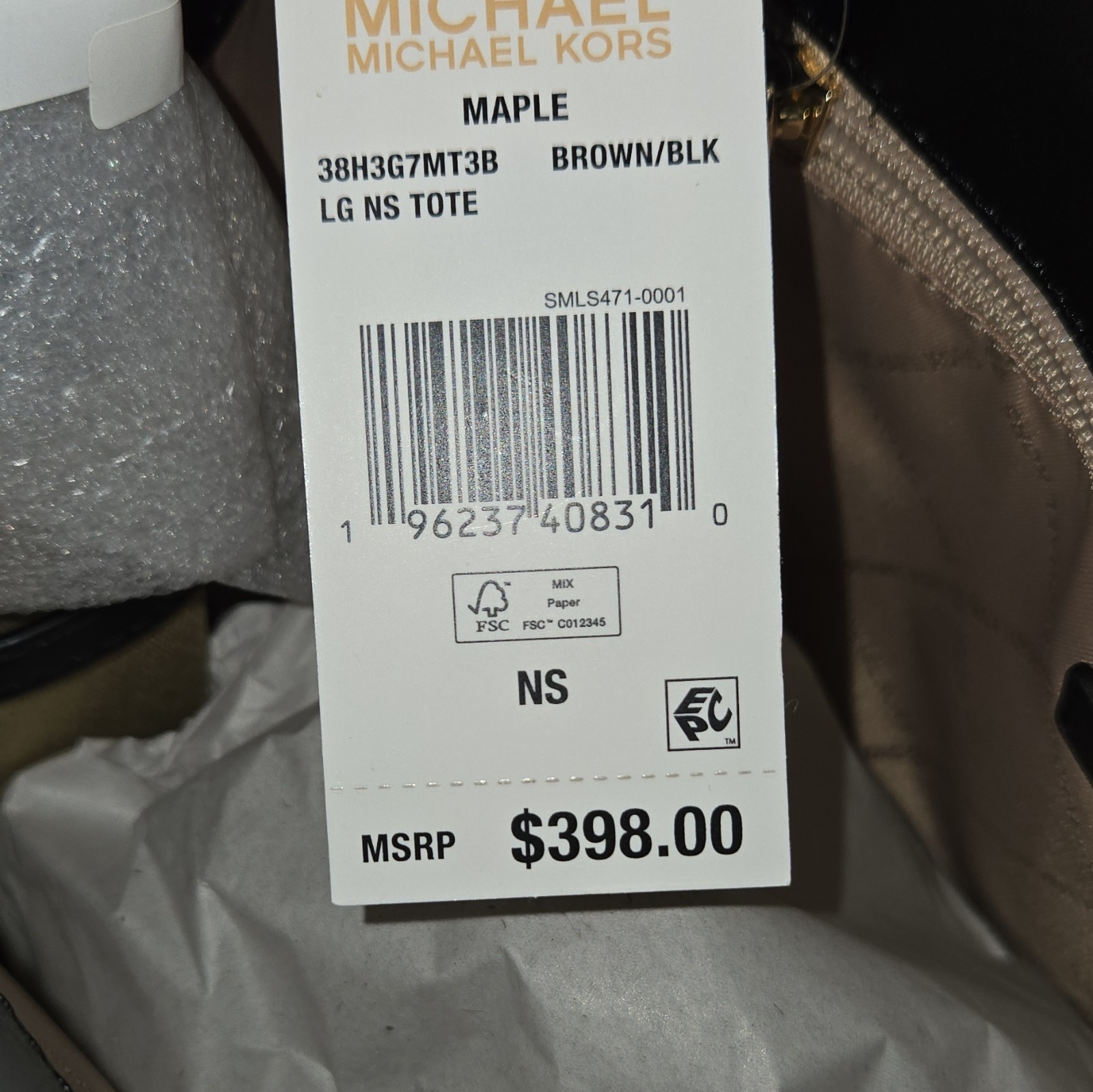 Michael Kors MK Monogram Tote Brown/Black Gold Hardware MK Charm Snap Pockets