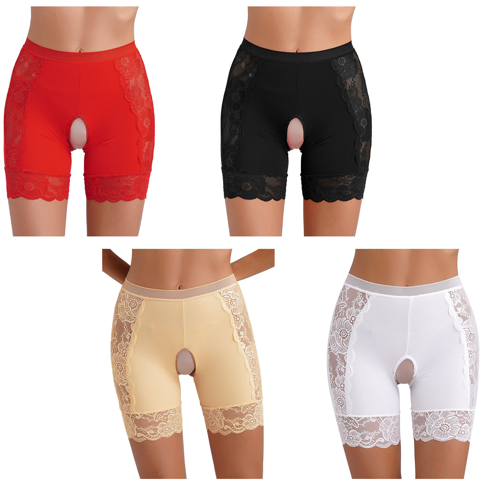 US Womens High Waist Boyshorts Panties KnickersLace Crotchless Shorts Underwear