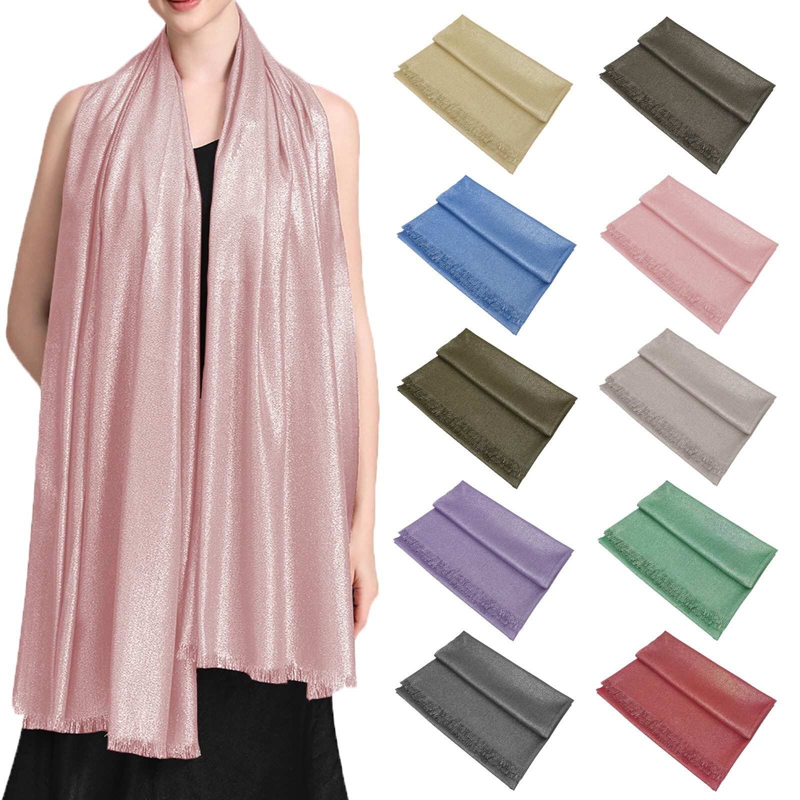 Women’s Sparkling Glitter Metallic Large Pashmina Silky Shawl Wrap Wedding Scarf