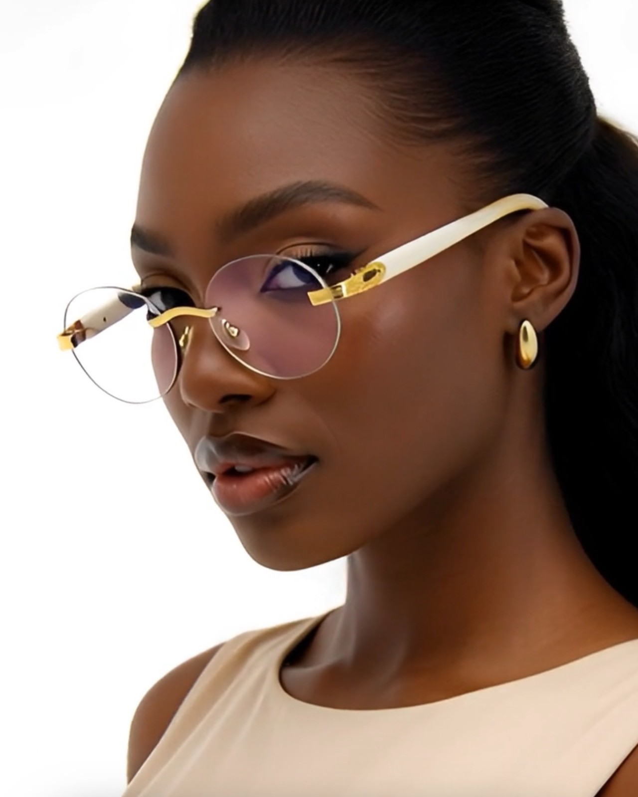 Small Brown Gradient Lens Sunglasses Gold Metal Frame Women Light weight Comfort