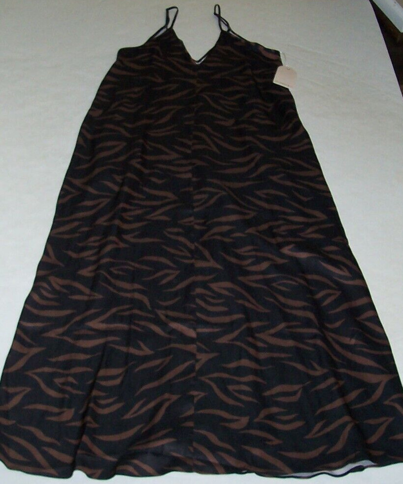 NWT Van Winkle BLACK/BROWN ZEBRA SILKY Maxi Chemise/Lounge Gown 3X POCKETS