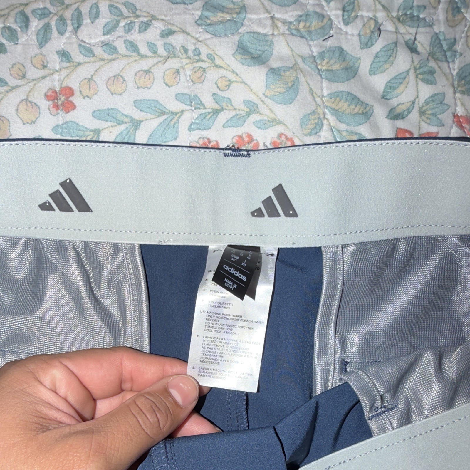 adidas Men’s Navy Woven Shorts Polyester Elastane Button Flat Front Solid Logo