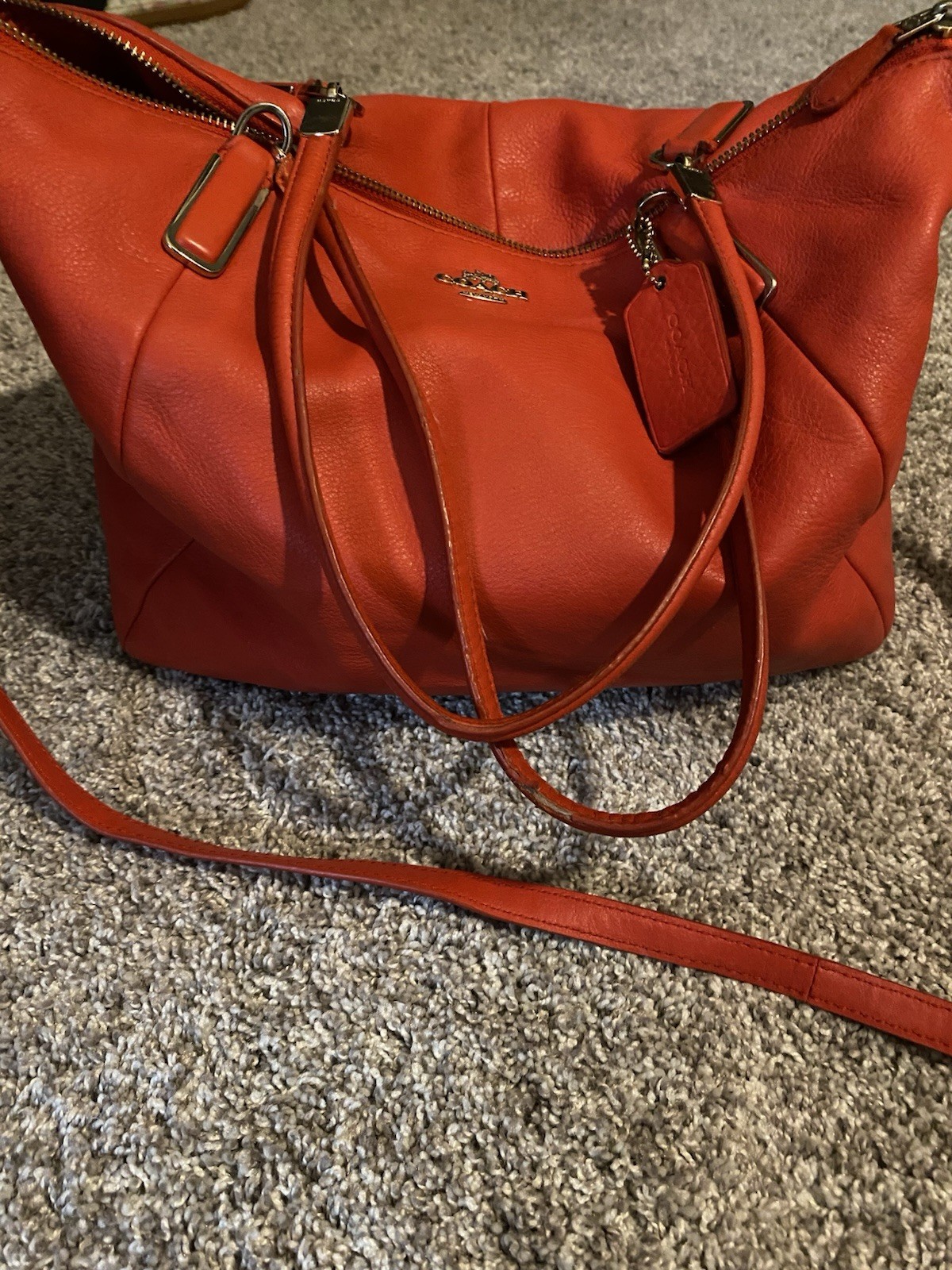 Coach Kelsey Satchel Bag Red Pebbled Leather Shoulder Bag Double Handle F28993