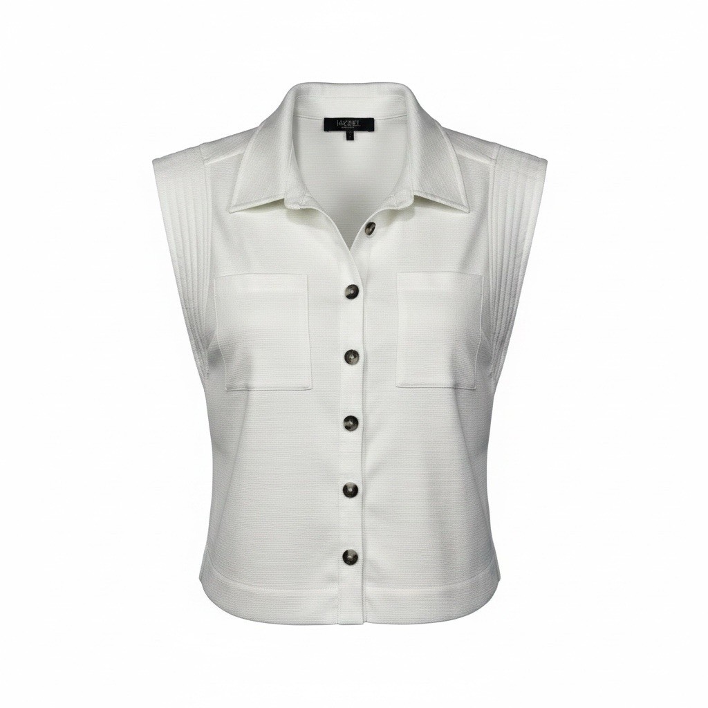 Rachel Roy White Solid Knit Sleeveless Collared Button-Up Top Women Size Large L