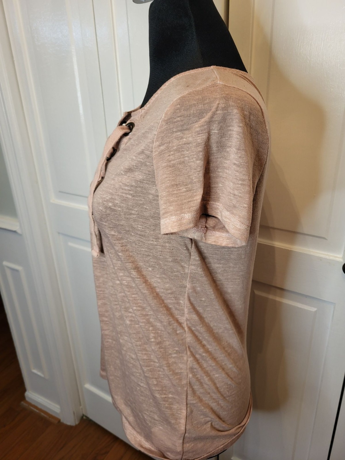 American Eagle Cocoa Lace Up Grommet Slub Knit Tee S Festival Grunge Punk Boho