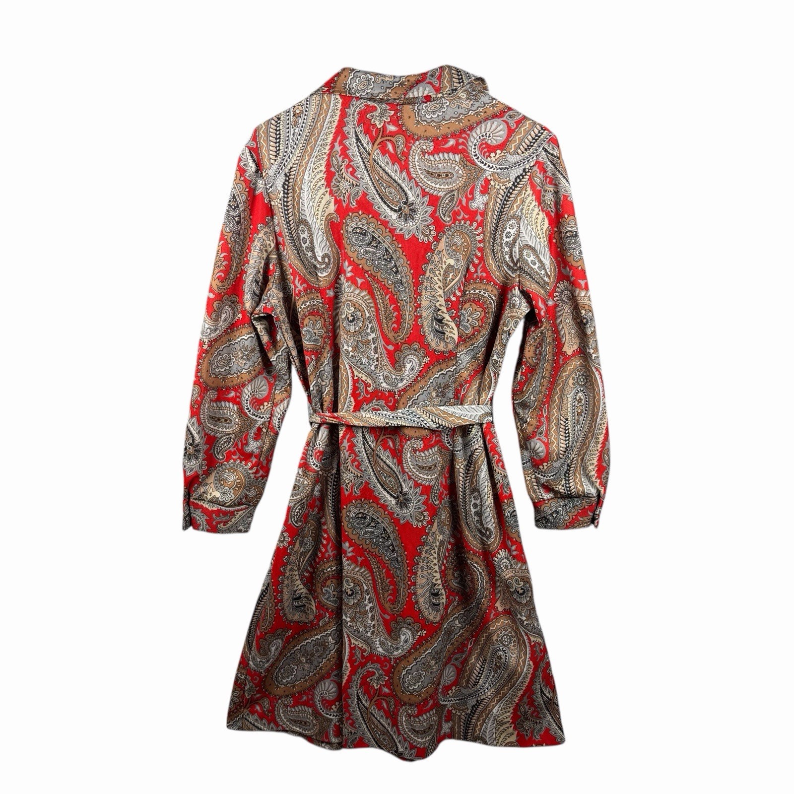 Vintage Shaker Square by Bill Sims Retro Paisley Red Dress Sz 24 1/2 Long Sleeve