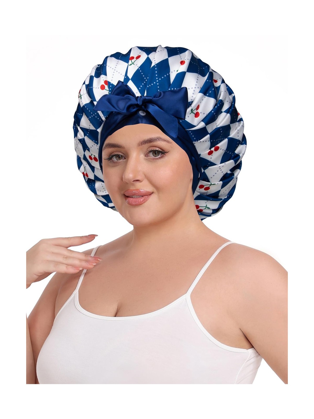 Pleated Silk Sleeping Bonnet with Eye Mask Double Layer Satin H… Fast USA SHIP