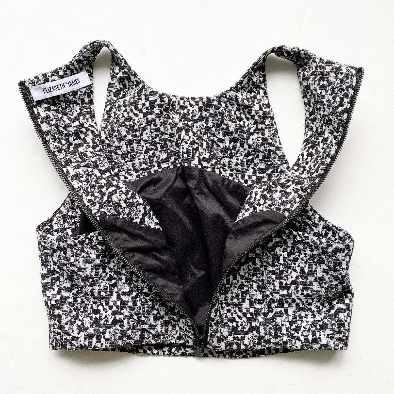 Elizabeth and James Jacquard Upton Crop Top Black White Women’s Size XS