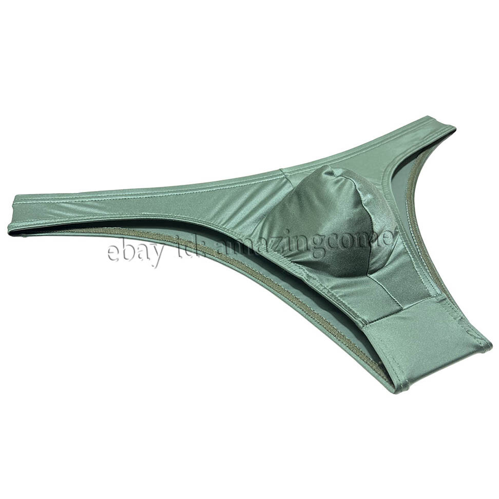 Sex Men Silk Glossy Bikini Briefs Male Cheek Underwear 1/2 Hip Coverage Swimsuit