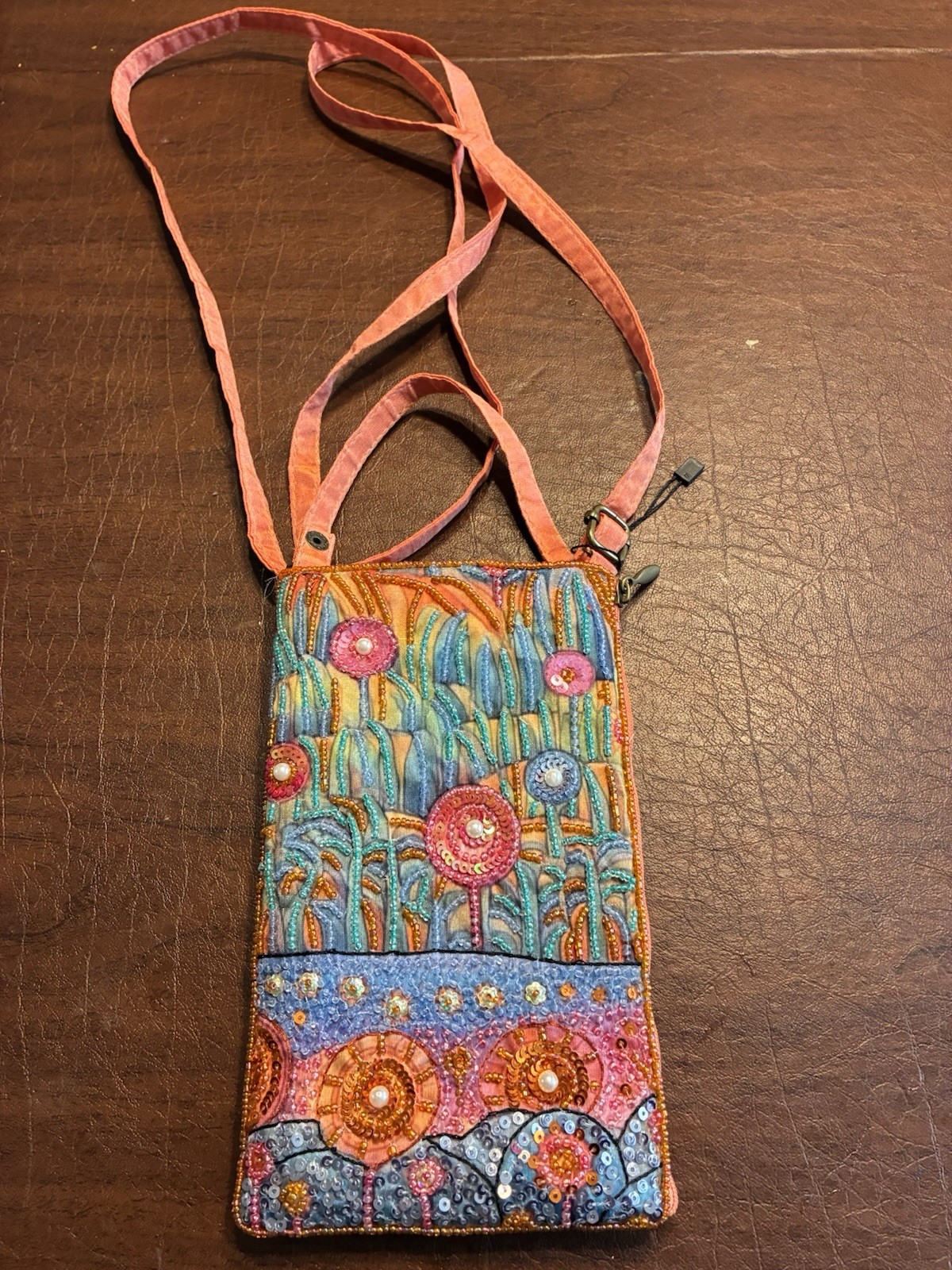 Bamboo Trading Company Beaded Bag with Hand & Shoulder Strap and Zipper Pockets