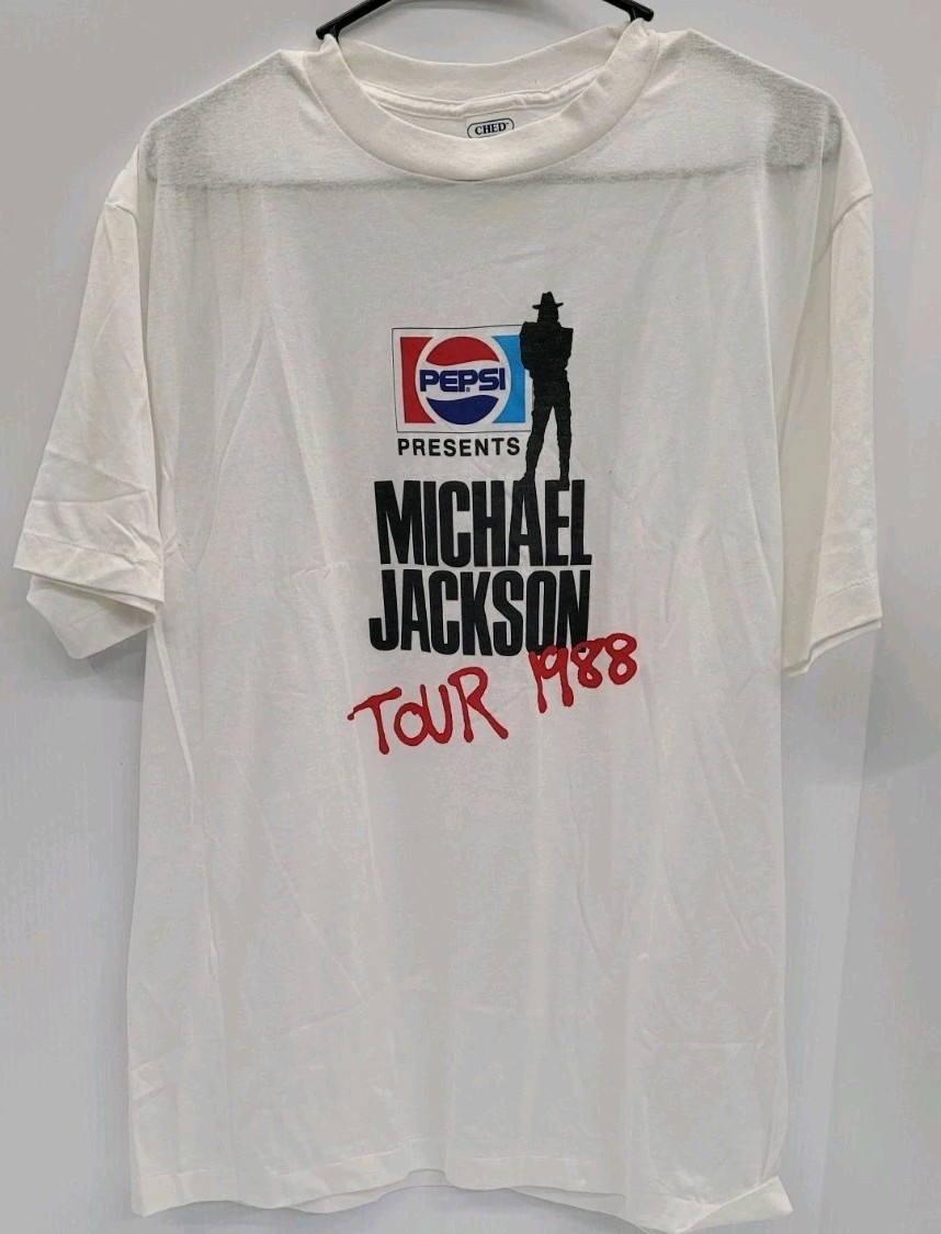 Vintage 1988 Michael Jackson Pepsi Tour T Shirt White Rare Ched Anvil Tag XL