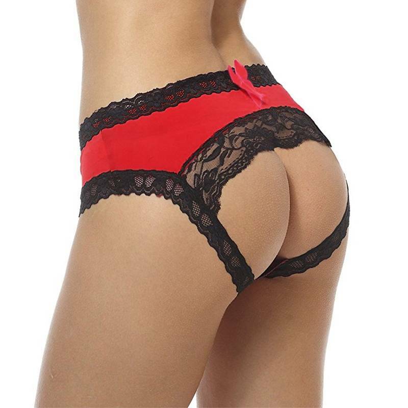 Sexy Womens Crotchles Panties Brief Lace Cute Bow Open Back Underwear Lingeries