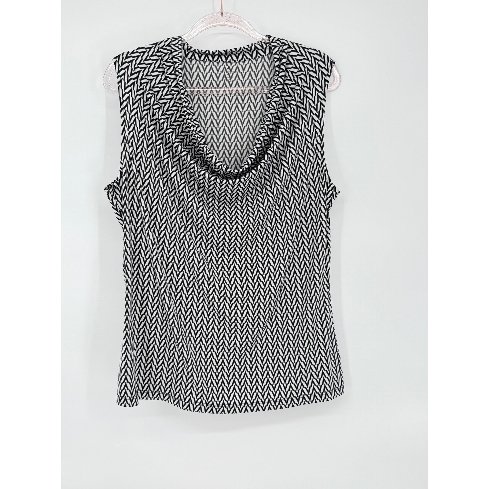Worthington Chevron Print Sleeveless Blouse Ruffle Neckline Casual Career Sz XL