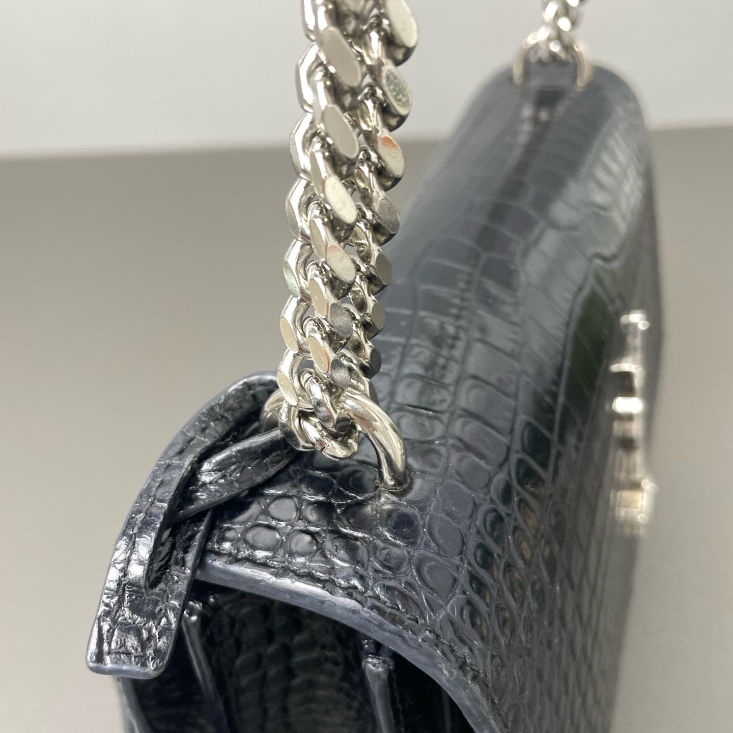 Authentic Saint Laurent Sunset Crocodile Embossed Leather Crossbody Black eBay