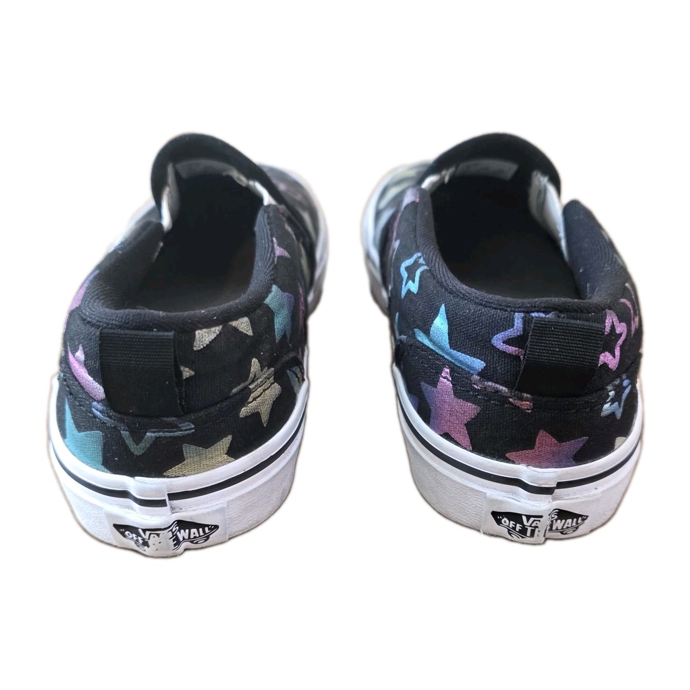 Vans Asher Metallic Foil Stars Black Canvas Slip On Skate Shoes Unisex Kids 2.5