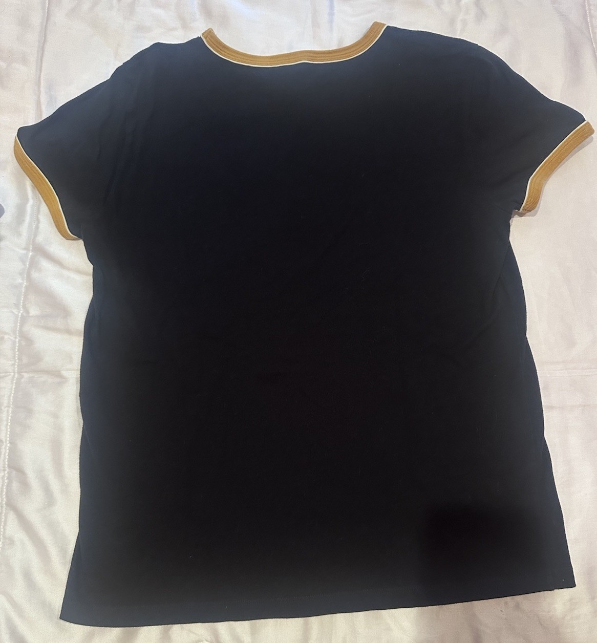 CELINE Women’s Black/Gold Logo Graphic Ringer Crew Neck T-Shirt Size S