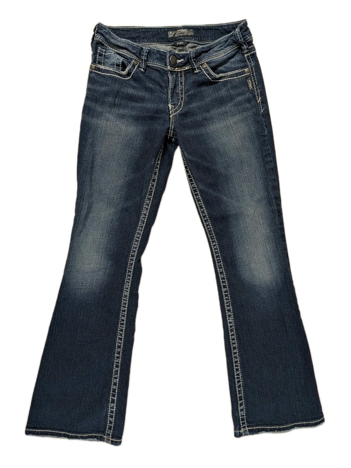 Silver Jeans Co Suki Womens 29×32 Dark Wash Stretch Bootcut Embroidered Pockets