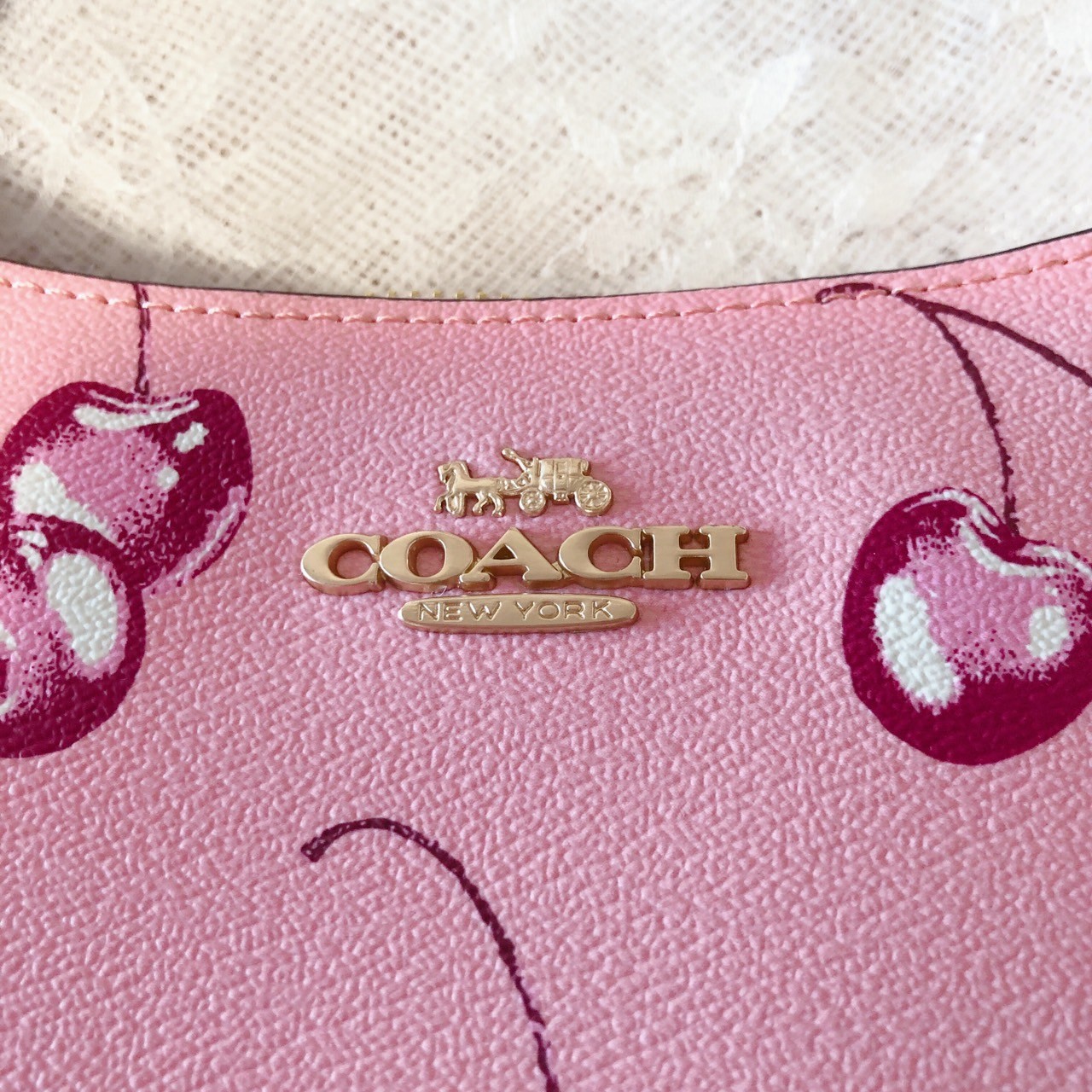 COACH Teri 2way Shoulder Bag Pink Canvas Leather Cherry Print CR290 Outlet New