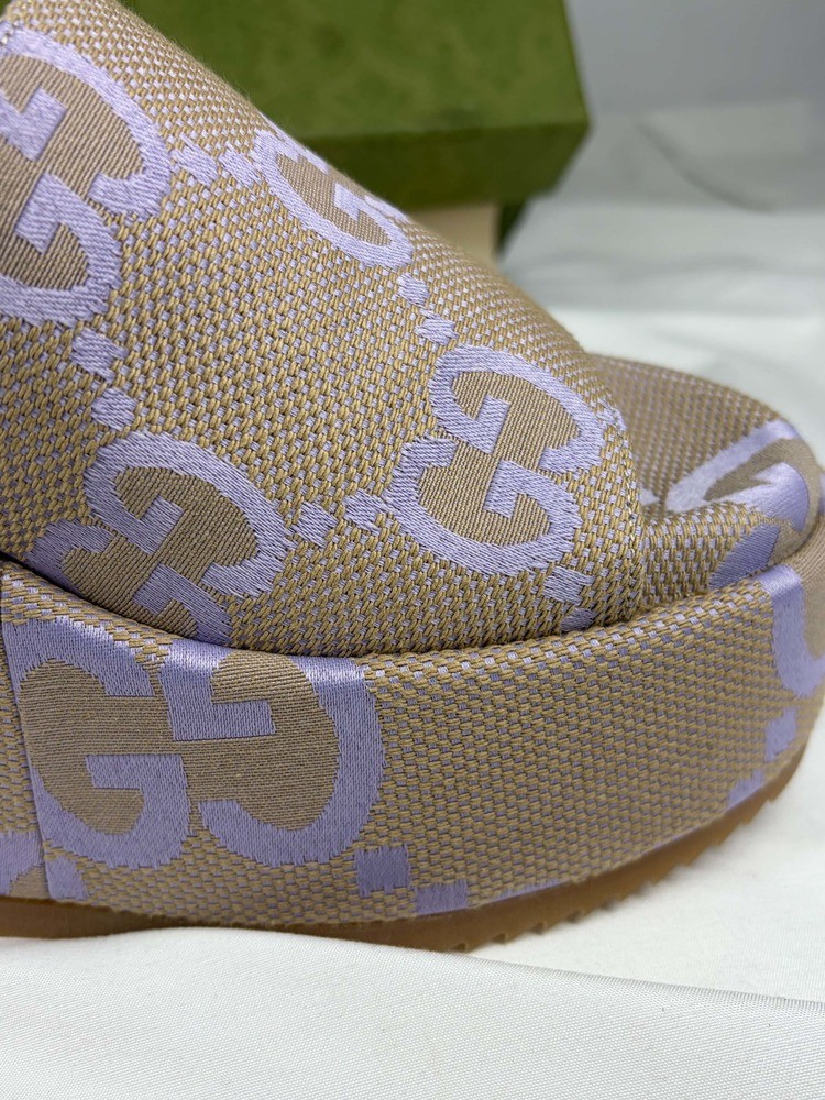 Gucci Jumbo Angelina GG Canvas 4” Platform Sandals US Size 10.5 SPB JA-369500